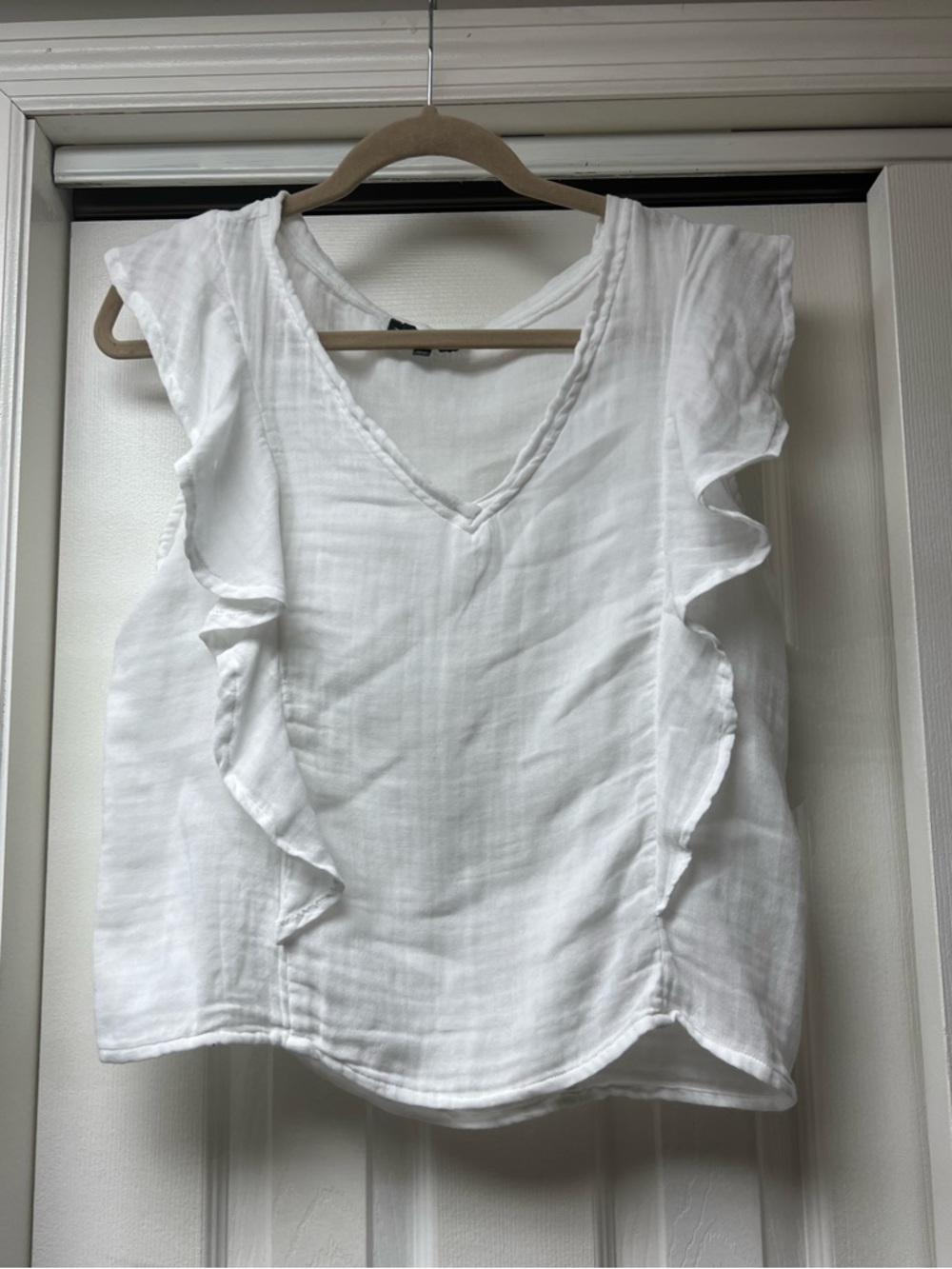 Michael Stars White Ruffle V-Neck Camisole